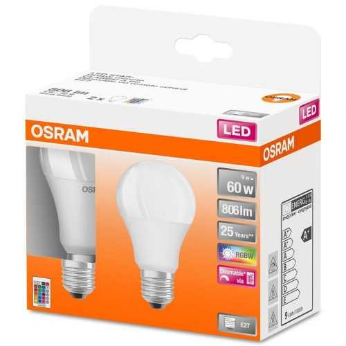 LED žárovka OSRAM A60 RGBW 9W E27 2700K 2ks + dálkový ovladač Baumax