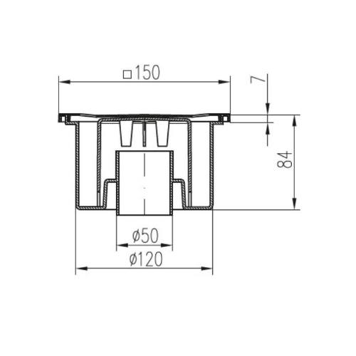 Vpusť podlahová spodní D 50 / 84 mm