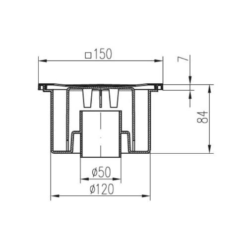 Vpusť podlahová spodní D 50 / 84 mm
