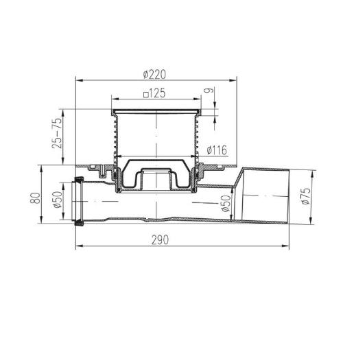 Vpusť podlahová průběžná D 50 / 75 mm