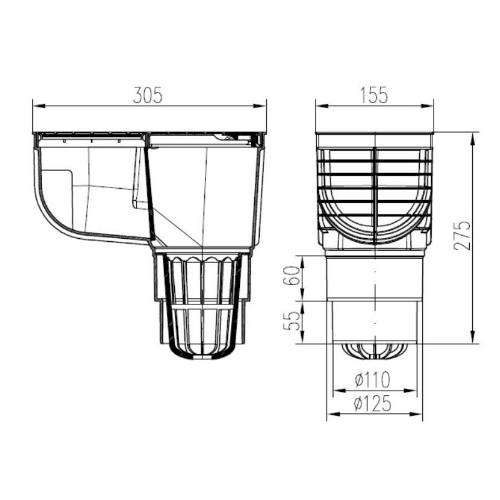 Lapač střešních splavenin přímý DN Ø 125/110 mm