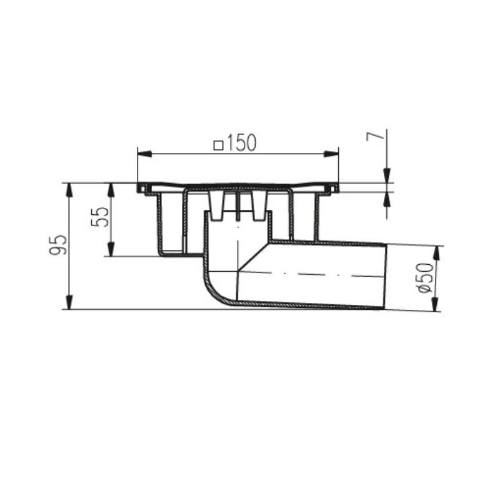 Vpusť podlahová boční D 50 / 95 mm