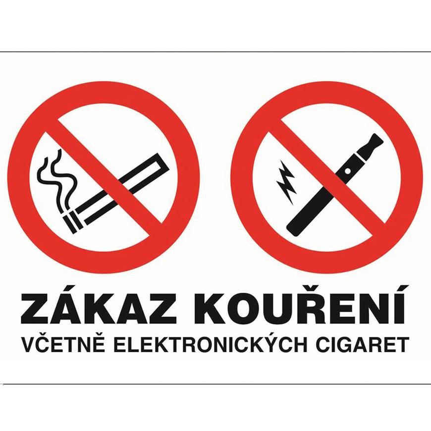 Zákaz kouření včetně elektronických cigaret 150x100 mm samolepka Walteco